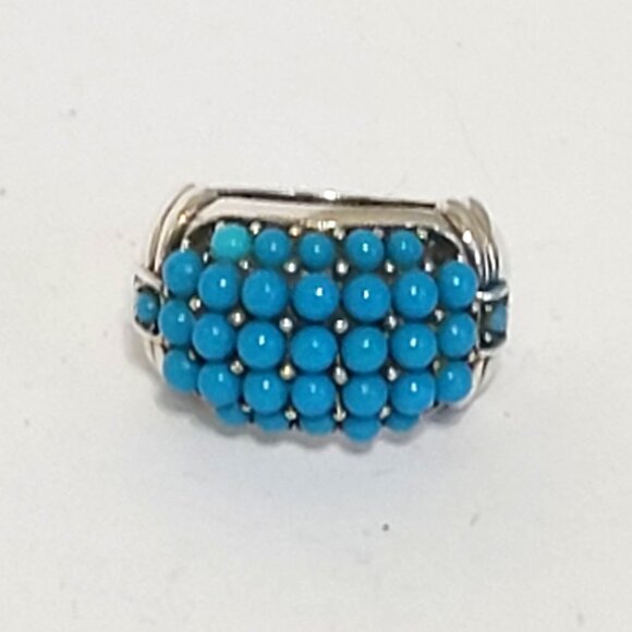 Vintage Boho Chunky Zuni Snake Eye Turquoise Cluster Sterling Silver Ring 8 - Picture 2 of 12